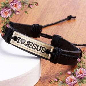 I love Jesus fake leather string bracelet